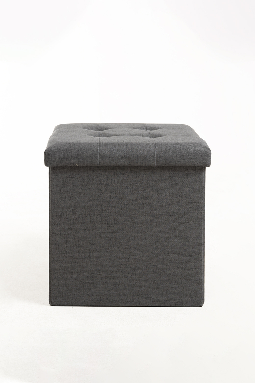 Puf con almacenaje con tapizado de tela con un acabado de color gris Button  Regalos Miguel - Habitium®
